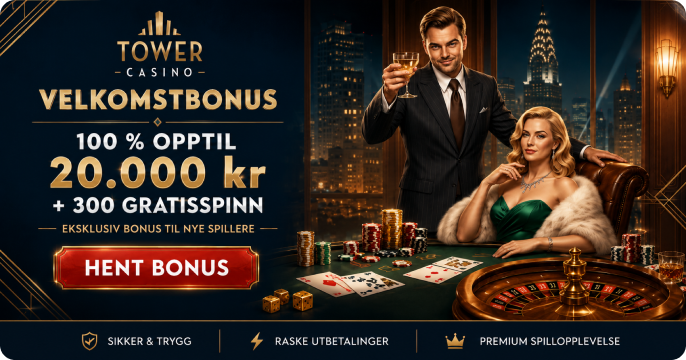 Tower Casino Norge med 100 % velkomstbonus opptil 20 000 kr og 300 gratisspinn  Content: